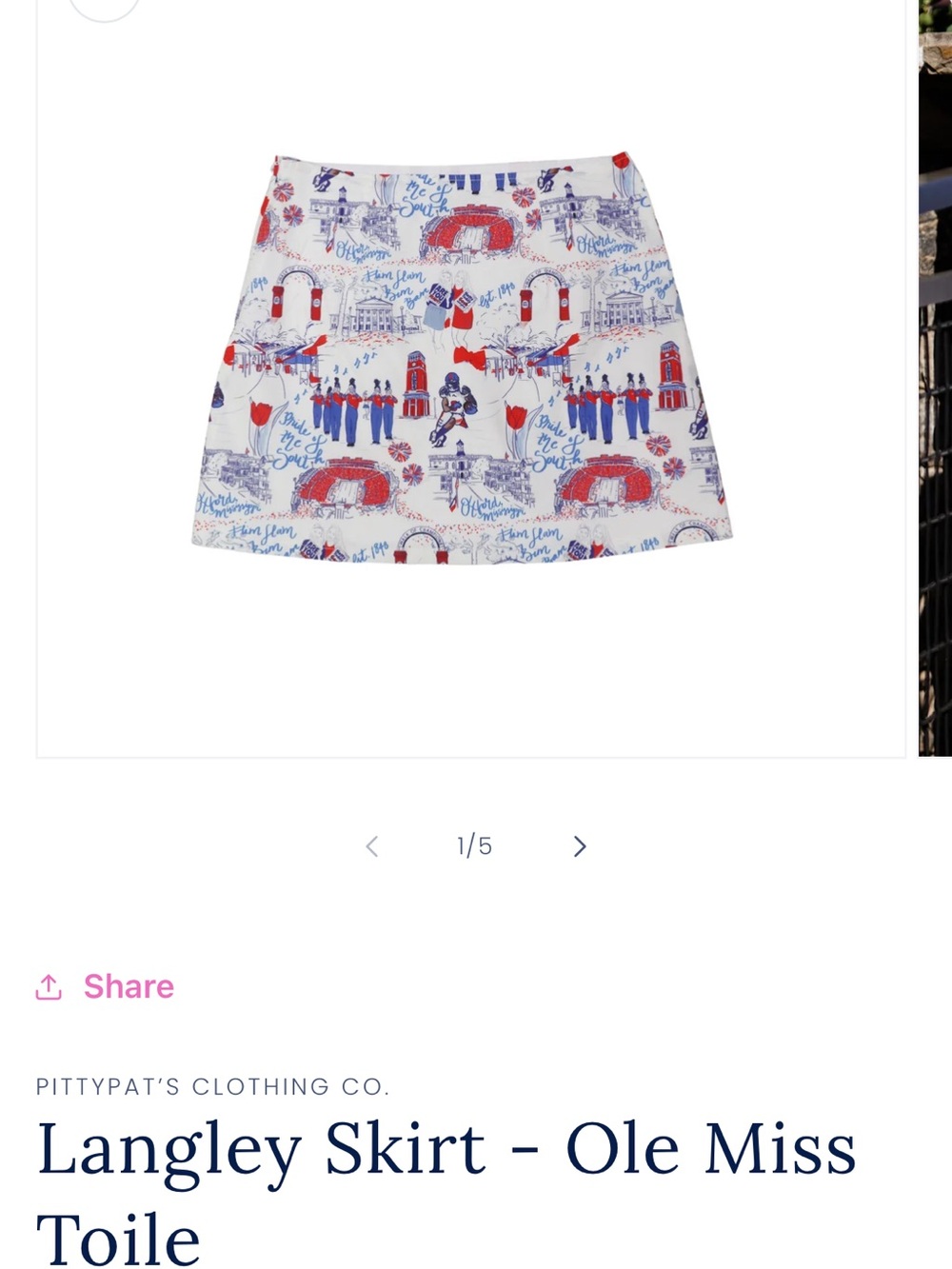 Fancy Boutique Langley Skirt - White Red & Blue Ole Miss Toile